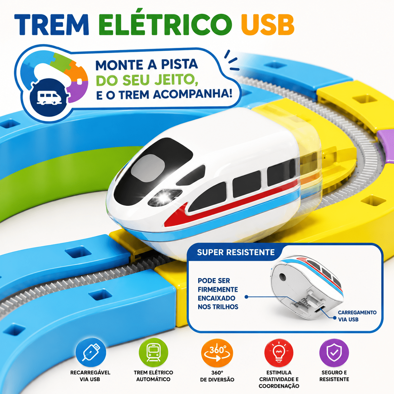 BlocoTrain™ | Blocos Magnéticos com Trem Elétrico - Creative Brinquedos