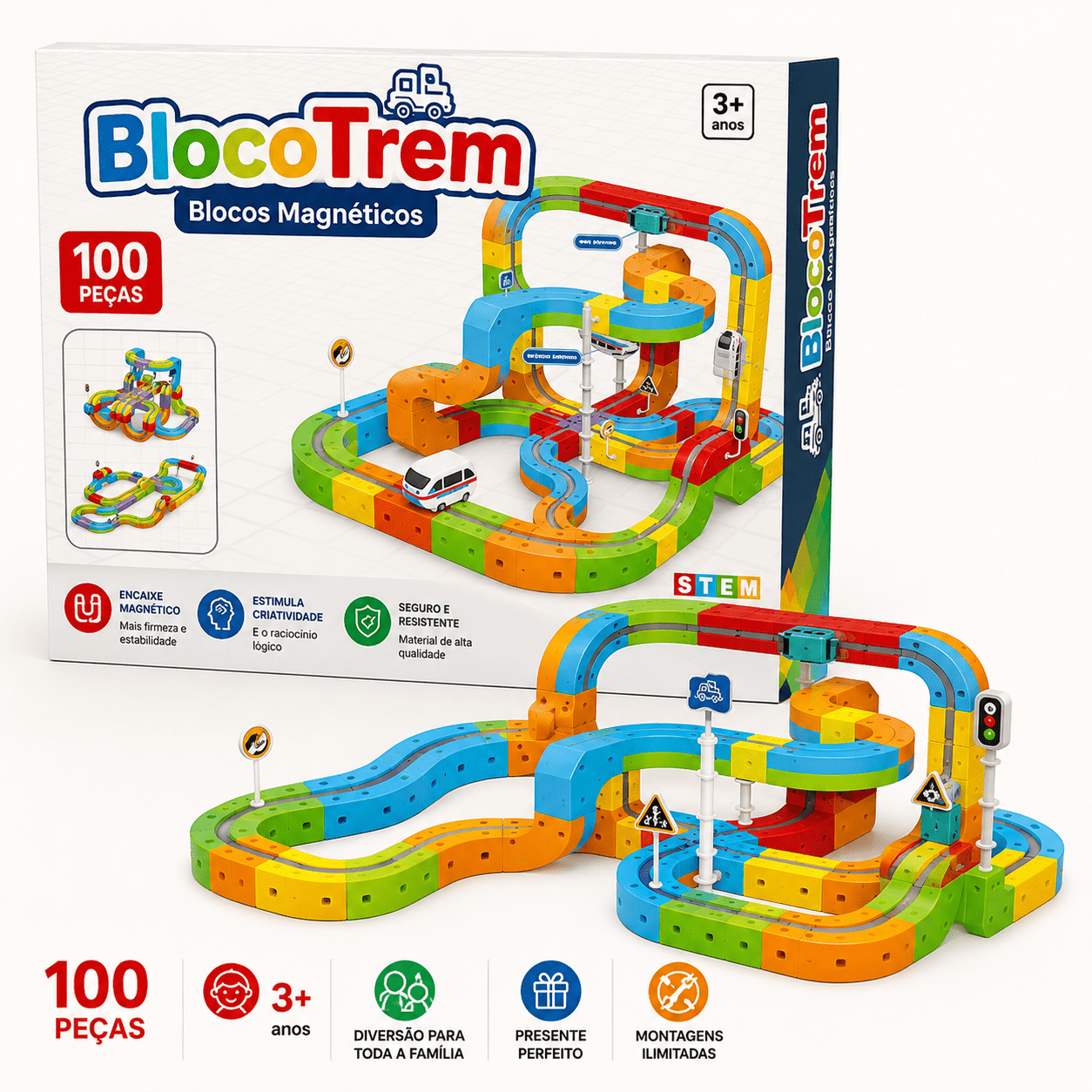 BlocoTrain™ | Blocos Magnéticos com Trem Elétrico - Creative Brinquedos