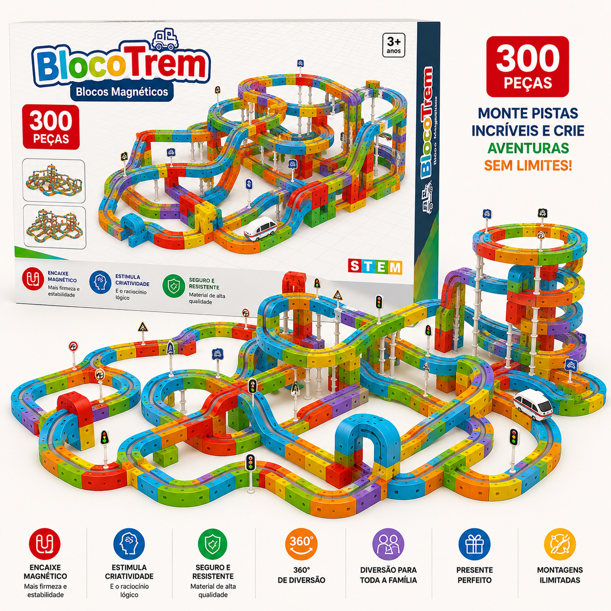 BlocoTrain™ | Blocos Magnéticos com Trem Elétrico - Creative Brinquedos