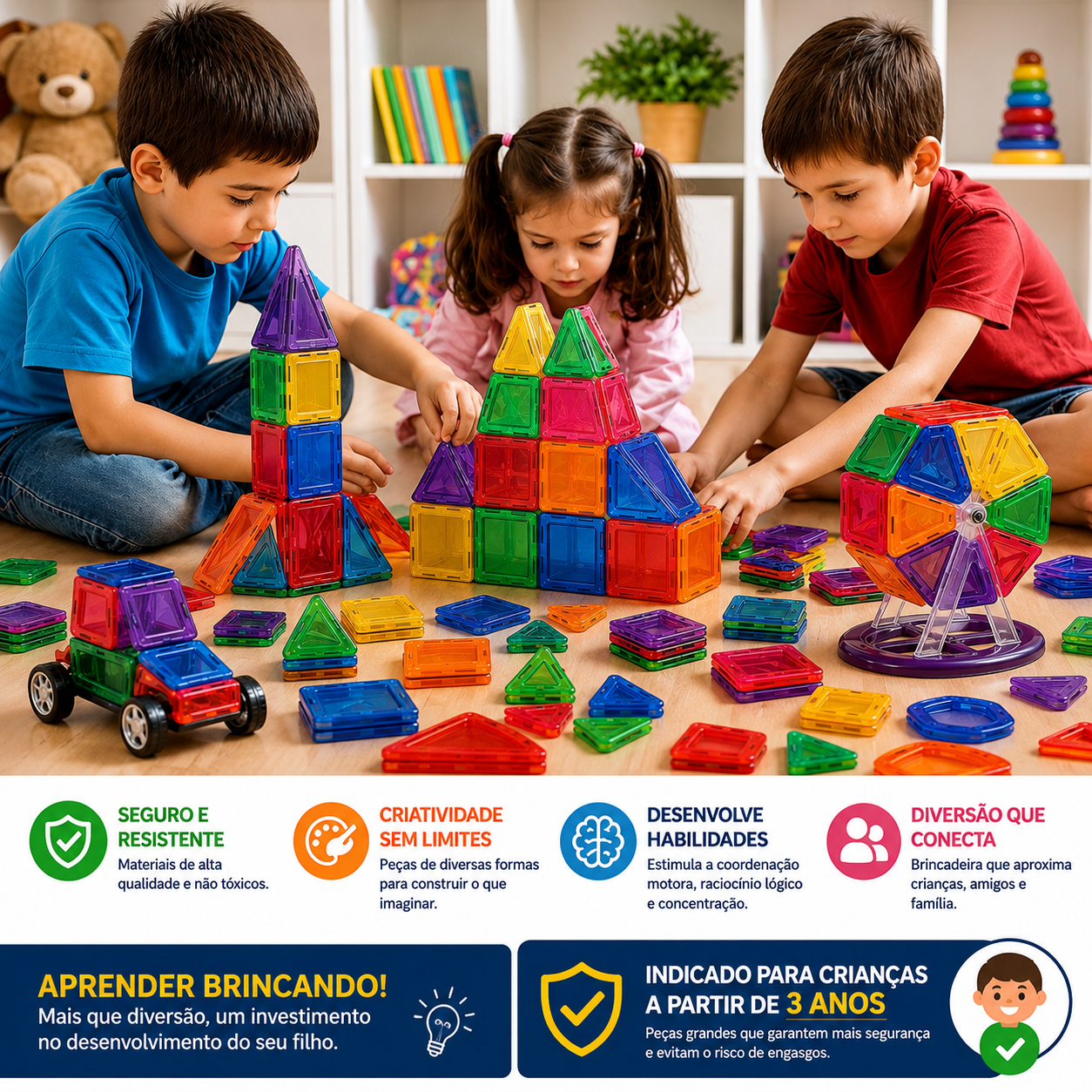 MagnaBuild – Blocos Magnéticos Educativos - Creative Brinquedos