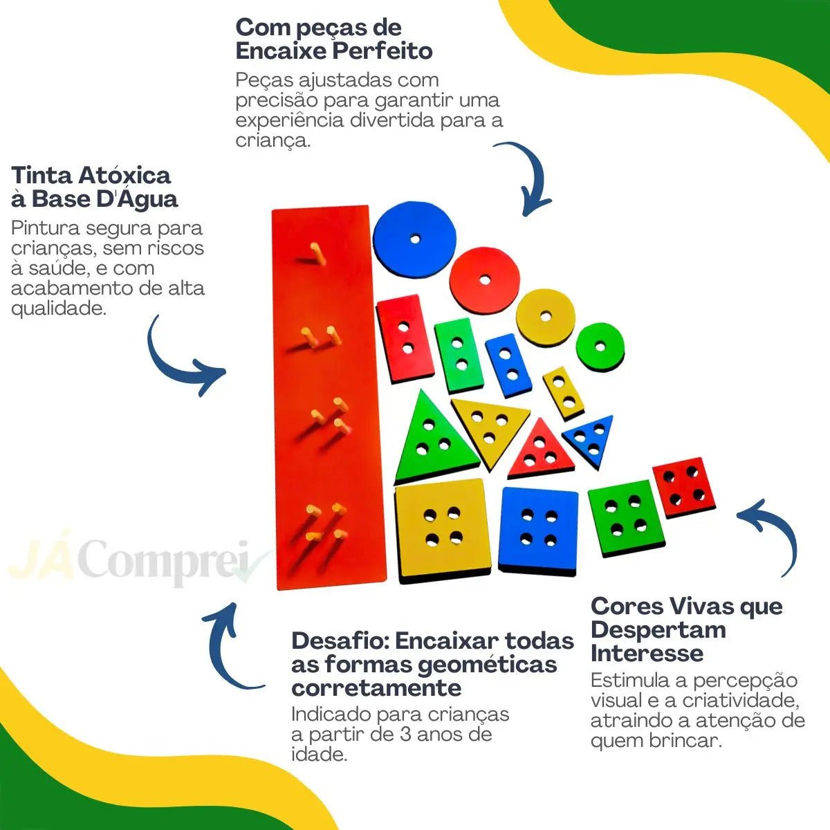 Encaixe Inteligente de Formas – Brincar e Aprender com Madeira - Creative Brinquedos