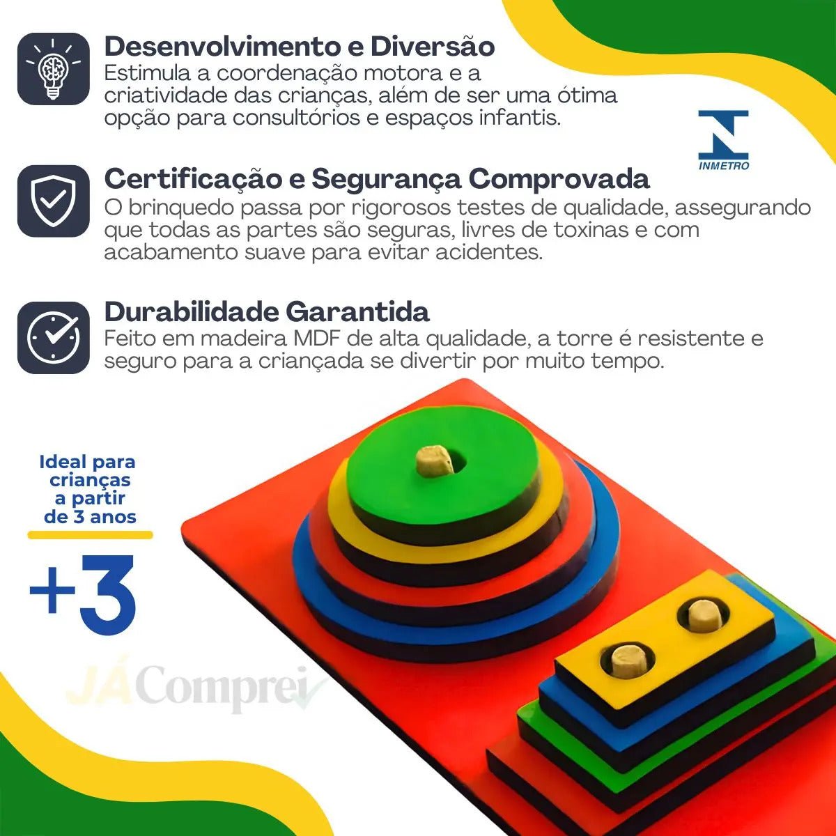 Encaixe Inteligente de Formas – Brincar e Aprender com Madeira - Creative Brinquedos