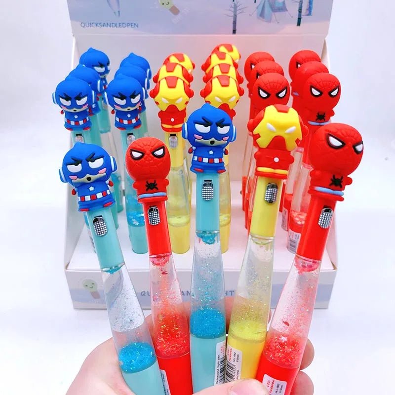 24 peças caneta glitter led heróis - Creative Brinquedos